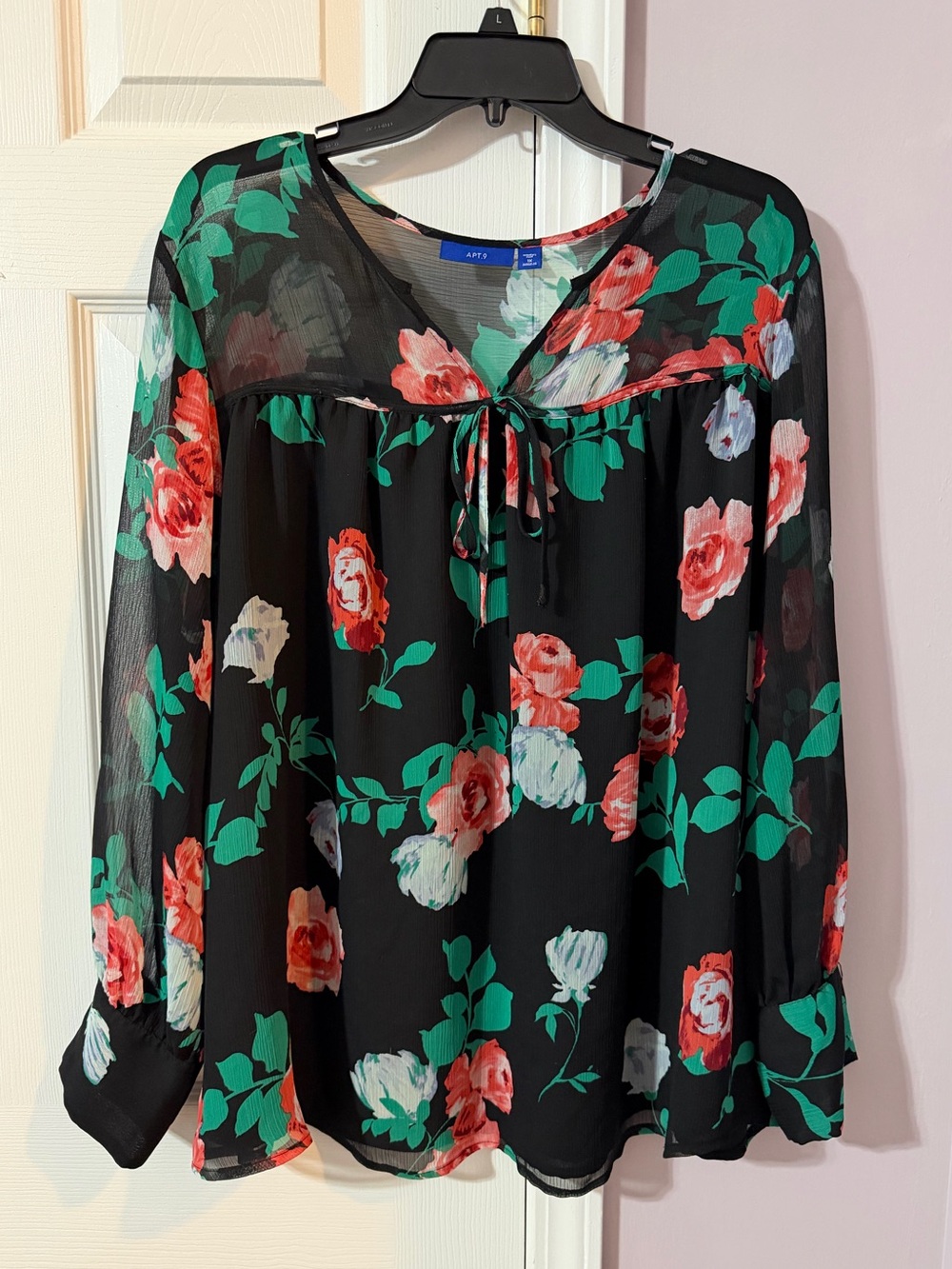 Apt. 9 Black Floral Tie-Front Blouse